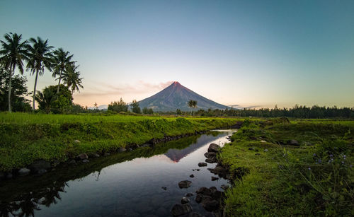 Scenic view of lake against clear sky
