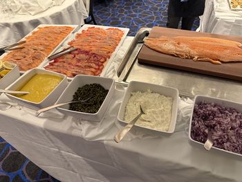 High angle view of food on table