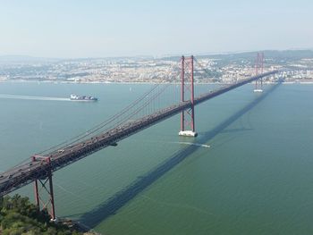 High angle view of suspension bridge over sea