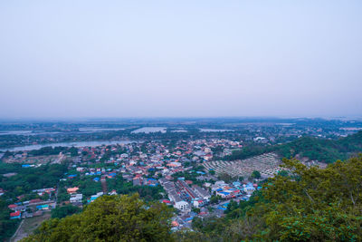 High angle view of townscape against clear sky