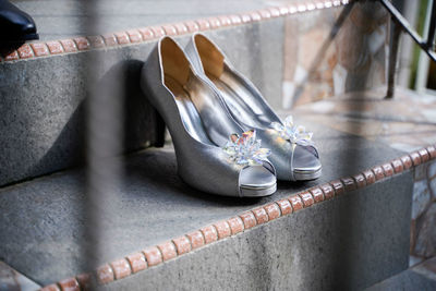 High angle view of shoes on floor