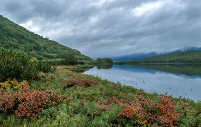 Scenic view of lake against sky