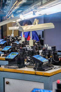 Close-up of machine on table in factory