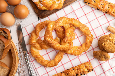 High angle view of breakfast on table