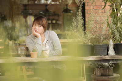 Young woman at outdoor cafe