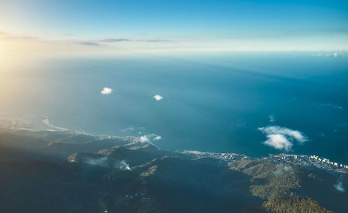 Panoramic view from the top of avila mountain in galipan, facing the caribbean sea la guaira