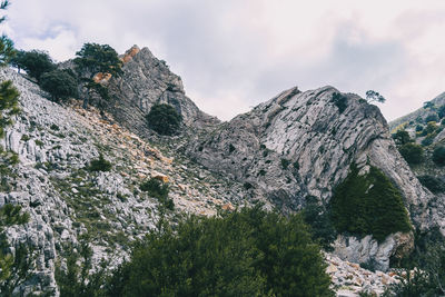 Low angle view of rocks against sky