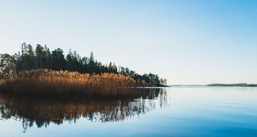 Scenic view of lake against clear sky