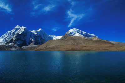 Scenic view of snowcapped mountains against sky during winter