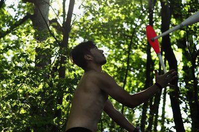 Low angle view of child on tree