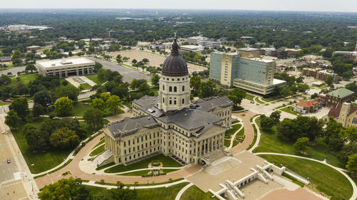 High angle view of buildings in city