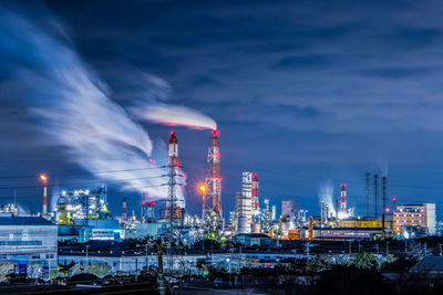 Night view of factories in the industrial zone.