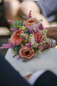 Close-up of rose bouquet on table