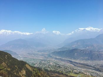 Scenic view of mountains against clear sky