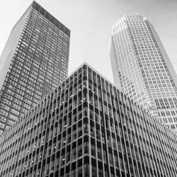 Low angle view of modern buildings against clear sky