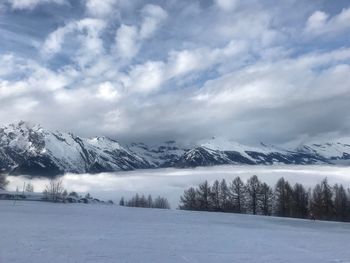 Scenic view of snowcapped mountains against sky