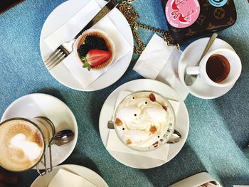 High angle view of coffee on table