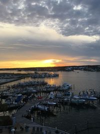 High angle view of boats at harbor