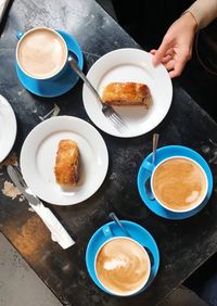 High angle view of breakfast on table