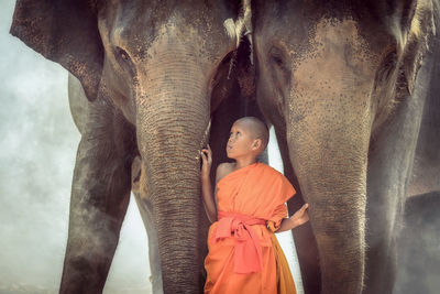 Young man with elephant