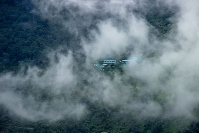 Blurred motion of boat in foggy weather