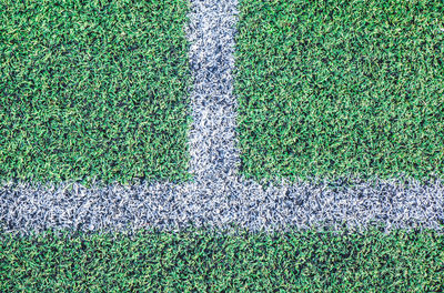 High angle view of yard lines on soccer field