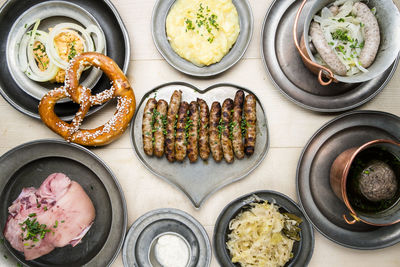 High angle view of meal served on table