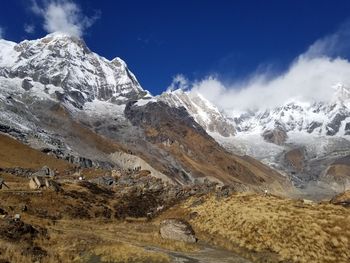 Scenic view of snowcapped mountains against sky