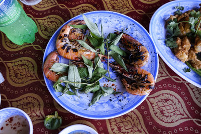 High angle view of vegetables in bowl on table