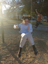 Girl playing in playground