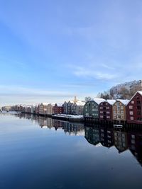 Reflection of buildings in water in trondheim