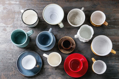 High angle view of empty glasses on table