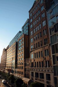 High angle view of buildings along city street