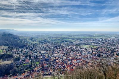 High angle view of townscape against sky