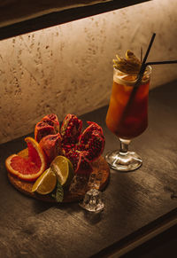 High angle view of drink on table