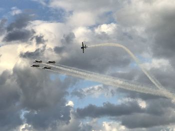 Low angle view of airplane flying in sky