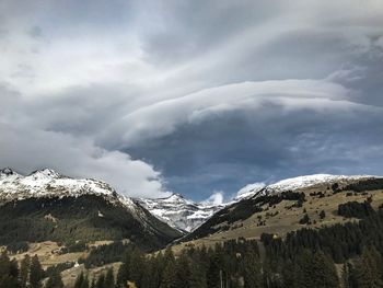 Scenic view of snowcapped mountains against sky