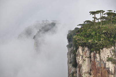 Scenic view of waterfall against sky