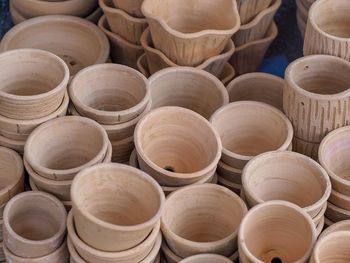 Full frame shot of clay containers at market