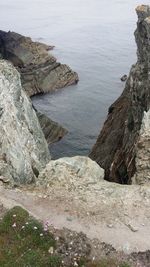 High angle view of rocks on beach