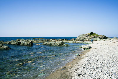 Scenic view of sea against clear sky