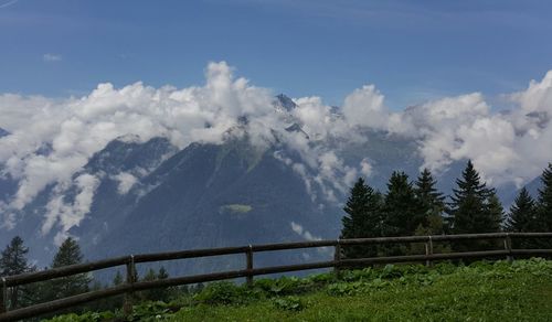 Panoramic view of landscape and mountains against sky