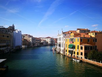 Canal passing through buildings in city