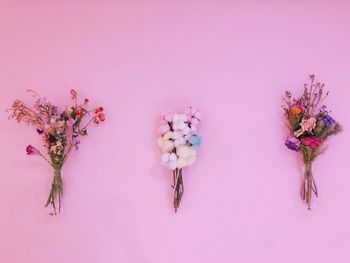 Bouquets against pink wall