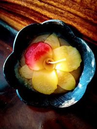 High angle view of fruits in bowl on table