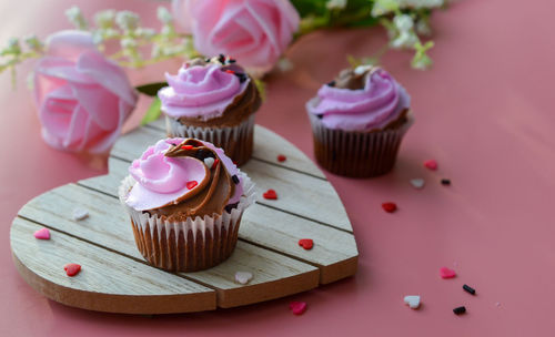 Close-up of cupcakes on table