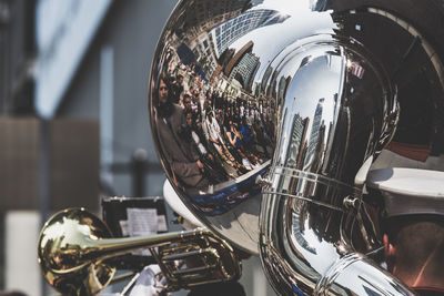 Close-up of vintage trombone