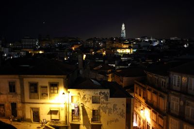 Illuminated buildings at night