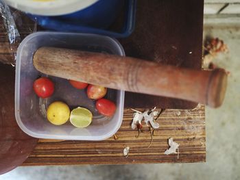 High angle view of fruits on table