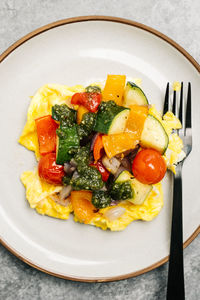 Whole30 vegetable scramble with basil pesto